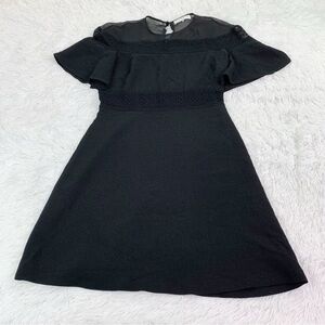 Sandro Black lace ruffle mini dress short sleeve fit and flare